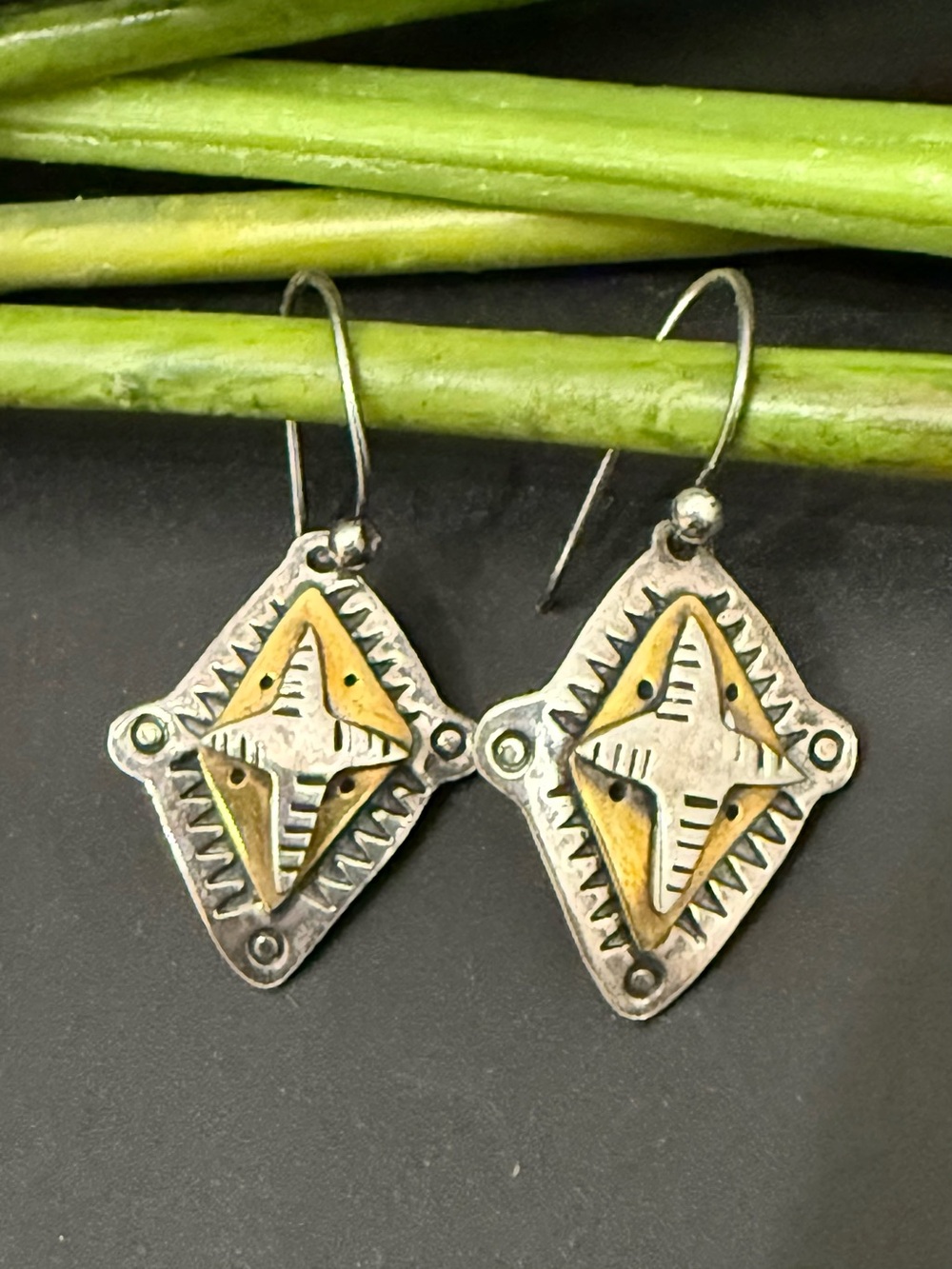 FAR FETCHED Silver & Brass Mixed Metal Southwestern Style Earrings